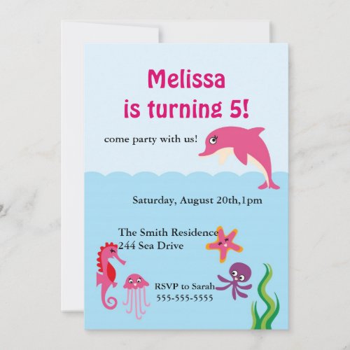 Cute Under the Sea Dolphin Birthday Party Invite