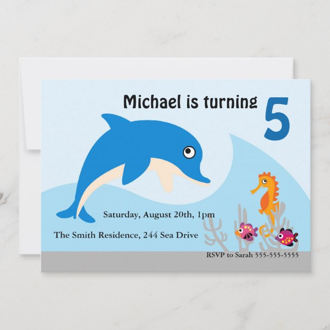 Cute Under the Sea Dolphin Birthday Party Invite (Front)