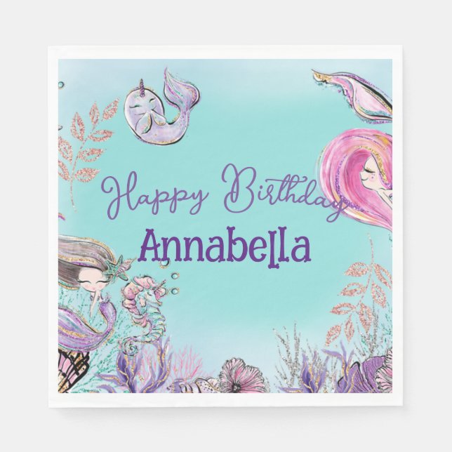 Cute Under the Sea Enchanted Mermaids Napkins (Front)