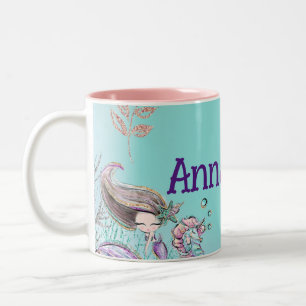 Cute Under the Sea Enchanted Mermaids Two-Tone Coffee Mug