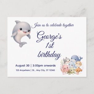 Cute Under the Sea First birthday invitation Postcard