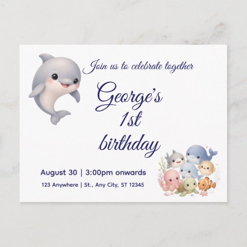 Cute Under the Sea First birthday invitation  Postcard