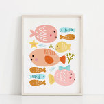 Cute Under the Sea Fish Nursery Art Poster<br><div class="desc">This adorable nursery art print features cute hand-drawn fish. Perfect for an under the sea-themed nursery!</div>