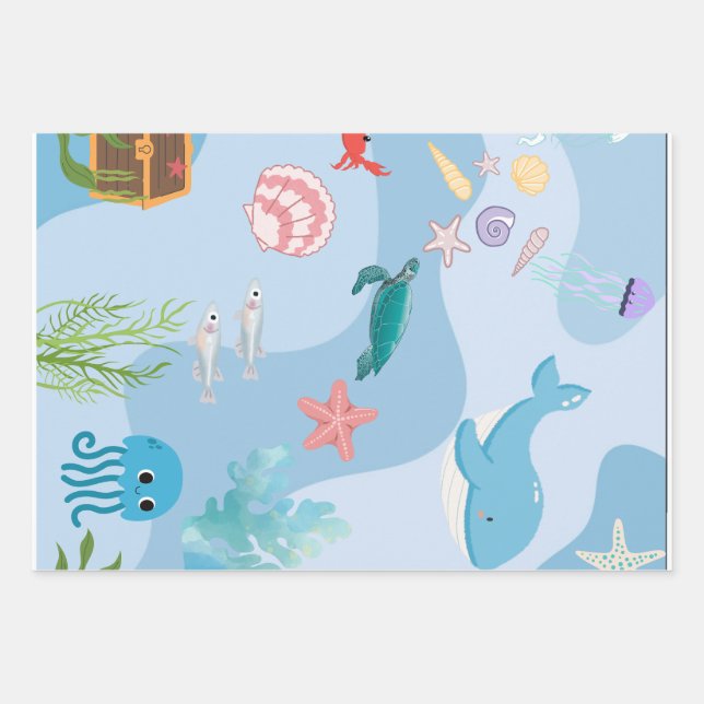 Cute Under the Sea Friends Wrapping Paper Sheets (Front)
