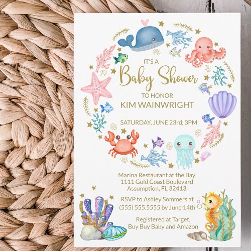 Cute Under the Sea Gender Neutral Baby Shower Invitation