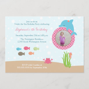 Cute under the Sea girls birthday party invitation