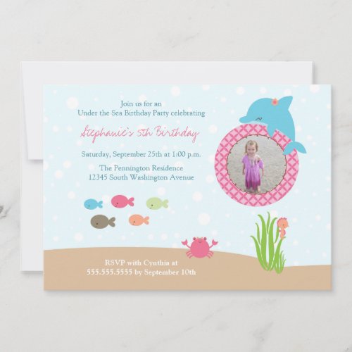 Cute under the Sea girls birthday party invitation