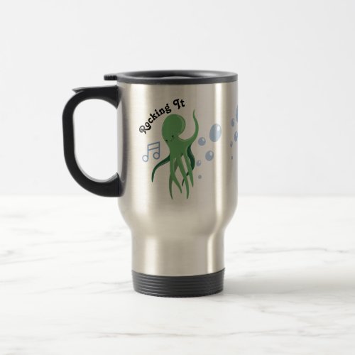 Cute Under The Sea Green Octopus Gold Coffee Travel Mug