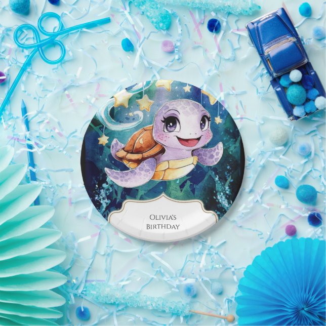 Cute Under the Sea Kids' Turtle Birthday Paper Plates (Party)