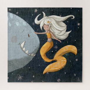 Cute Under the Sea Mermaid and Shark Jigsaw Puzzle