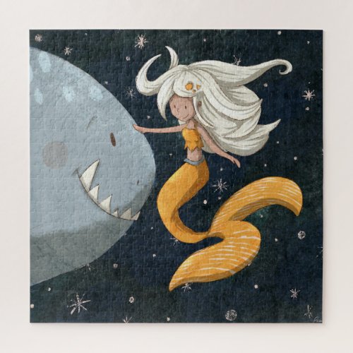 Cute Under the Sea Mermaid and Shark  Jigsaw Puzzle