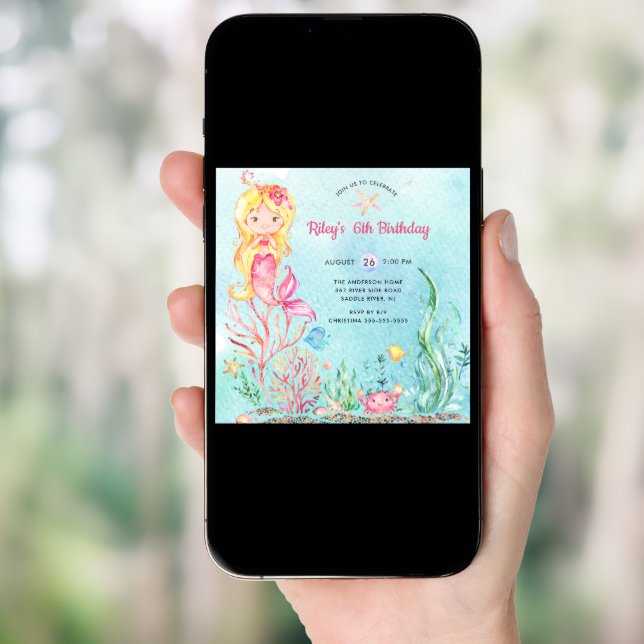 Cute Under the Sea Mermaid Birthday Invitation (Front Digital)