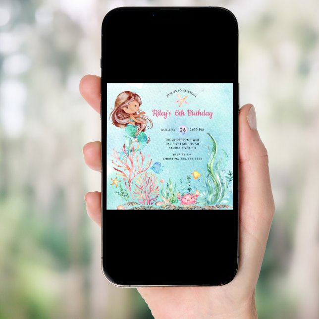 Cute Under the Sea Mermaid Birthday Invitation (Front Digital)