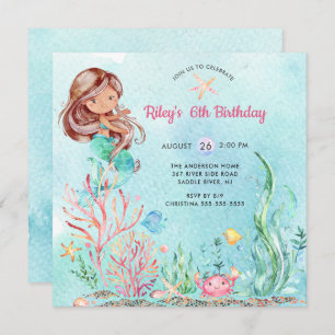 Cute Under the Sea Mermaid Birthday Invitation
