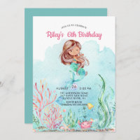 Cute Under the Sea Mermaid Birthday Invitation