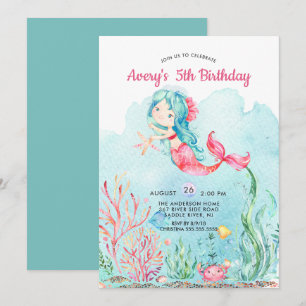 Cute Under the Sea Mermaid Birthday Invitation