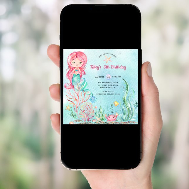 Cute Under the Sea Mermaid Birthday Invitation (Front Digital)