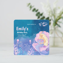 Cute Under the Sea Mermaid Birthday Invitation