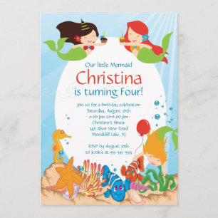 Cute Under The Sea Mermaid Birthday Invitation