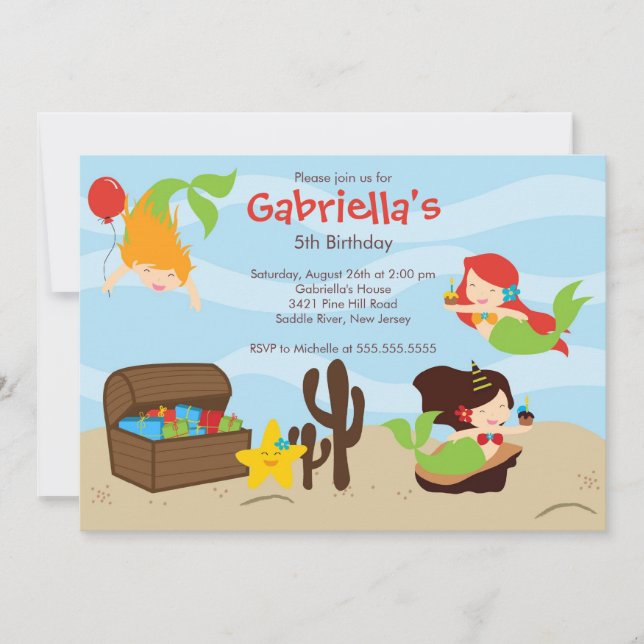 Cute Under the Sea Mermaid Birthday Party Invitation (Front)