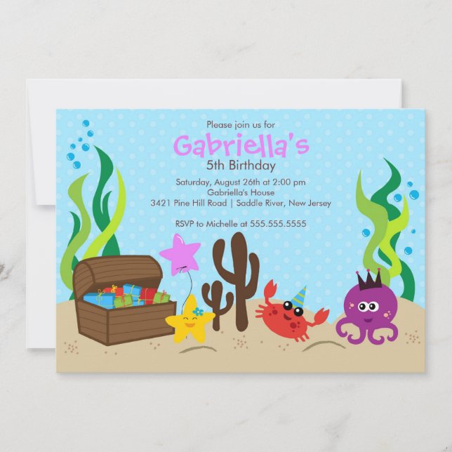 Cute Under the Sea Mermaid Birthday Party Invitation (Front)