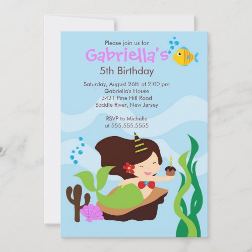 Cute Under the Sea Mermaid Birthday Party Custom Invitations
