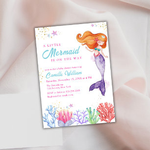 Cute Under The Sea Mermaid Coral Baby Shower Invitation