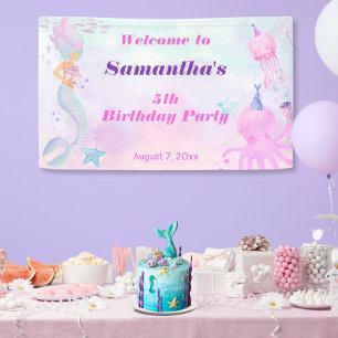 Cute Under the Sea Mermaid Kids Birthday Welcome Banner