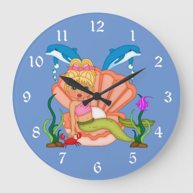 Cute Under the Sea Mermaid Kids Large Clock (Front)
