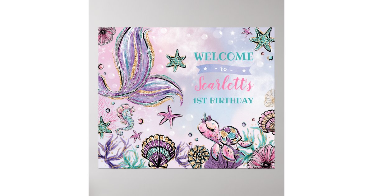 Cute Under the Sea Mermaid Pool Party Welcome Poster | Zazzle