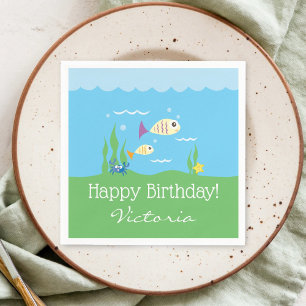 Cute Under the Sea Ocean Aquarium Birthday Party Paper Napkins