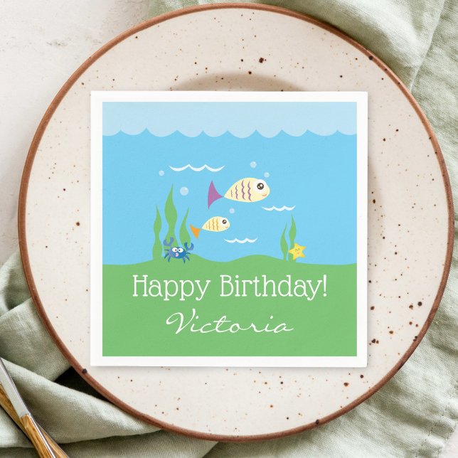 Cute Under the Sea Ocean Aquarium Birthday Party Paper Napkins (Creator Uploaded)