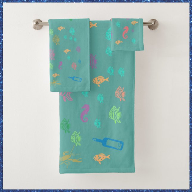Cute Under the Sea Ocean Blue Bath Towel Set (Bookmark my store! https://www.zazzle.com/store/capricepetit)