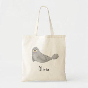 Cute Under the Sea Ocean Seal and Name Tote Bag