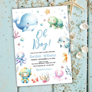 Cute Under the Sea Oh Boy Baby Shower Invitation