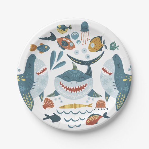 Cute under the sea shark fish pattern paper plates