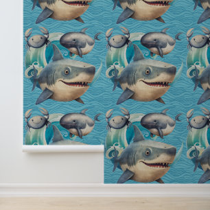 Cute under the sea shark whale crab ocean kids  wallpaper 