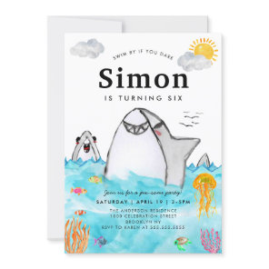 Cute Under the Sea Swimming Shark Ocean Birthday Invitation