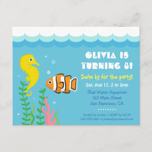 Cute Under the Sea theme Aquarium Birthday Party Invitation