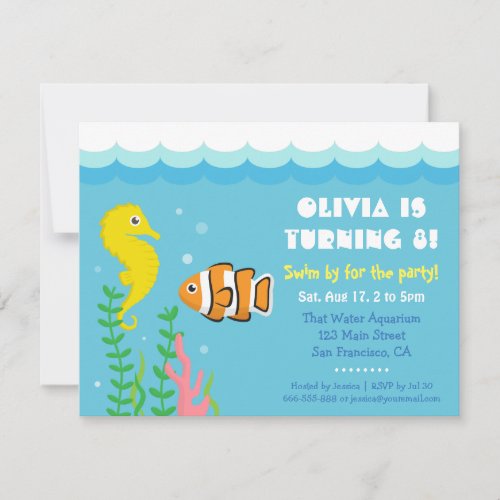 Cute Under the Sea theme Aquarium Birthday Party Invitation