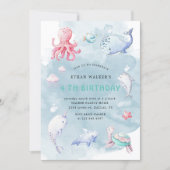 Cute Under The Sea Watercolor Birthday Invitation (Front)