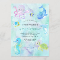 Cute under the sea watercolor Birthday Invitation