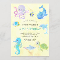 Cute under the sea watercolor Birthday Invitation