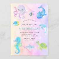 Cute under the sea watercolor Birthday Invitation