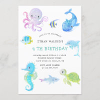 Cute under the sea watercolor Birthday Invitation