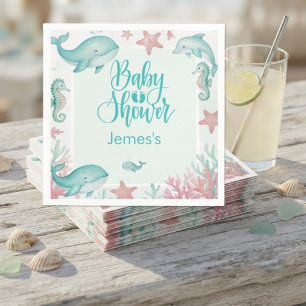 Cute Under the Sea Watercolor Ocean Baby Shower Napkins