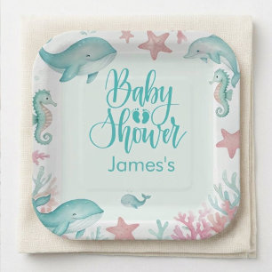 Cute Under the Sea Watercolor Ocean Baby Shower Paper Plates