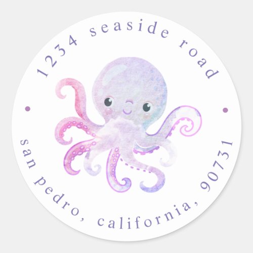 Cute under the sea watercolor Return Address Classic Round Sticker