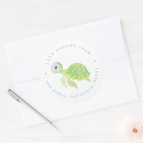 Cute Under the Sea Watercolor Return Address Classic Round Sticker