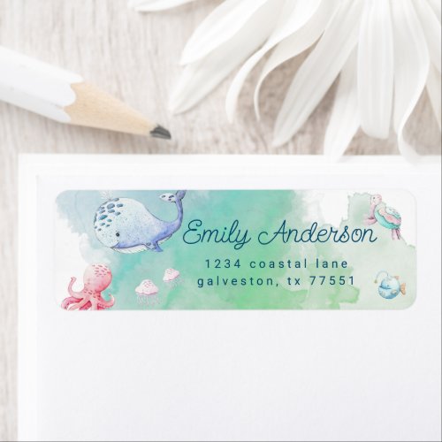 Cute Under the Sea Watercolor Return Address Label